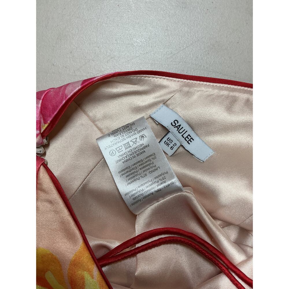 Floral Halter Neck Pink Satin Evening Gown with High Slit - Picture 4 of 4